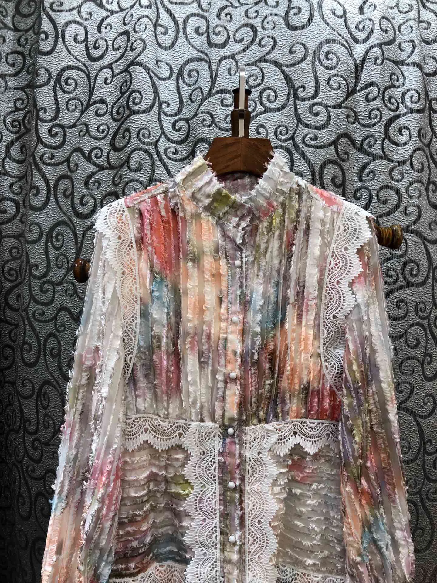 New Elegant Vintage Lace Print Bohemian Midi Long Sleeve Dress Three Size Free Shipping