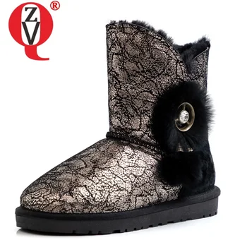 

ZVQ winter new fashion snow boots outside warm comfortable round toe cow suede real wool women shoes drop shipping size 34-40
