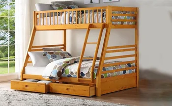 

New High Quality oak Double Bed with Bunk Space Saving Pine Double Bed with Stairs and Drawers