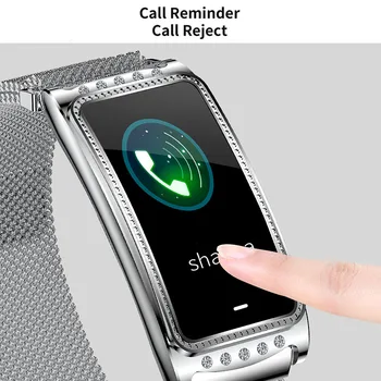 

2019 Fashion Style Lady Smart band wearable diamond device Steel message phone call reminder reject best gift bracelet for lady