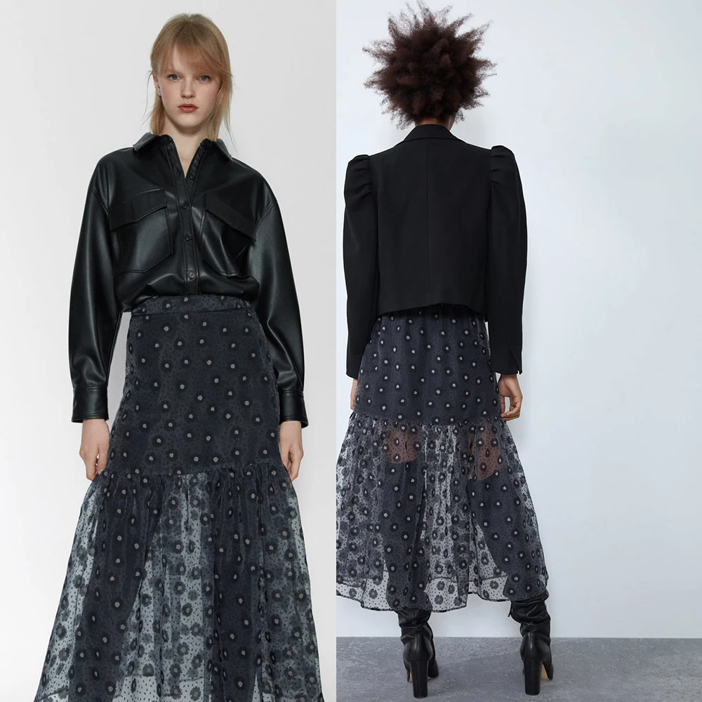 

Za Skirts Womens Casual Dot Printed Loose Skirt Persepctive Organza High Waist Elegant Mid Calf Mujer Moda 2020 Chic Plus Size