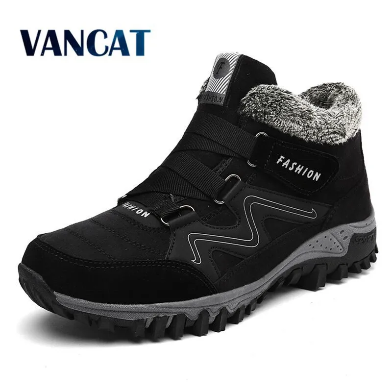 Comprar Botas VANCAT para hombre Botas de invierno con piel 2019 botas de nieve cálidas botas de invierno para hombres zapatos de trabajo calzado de moda de goma tobillo zapatos 39 46