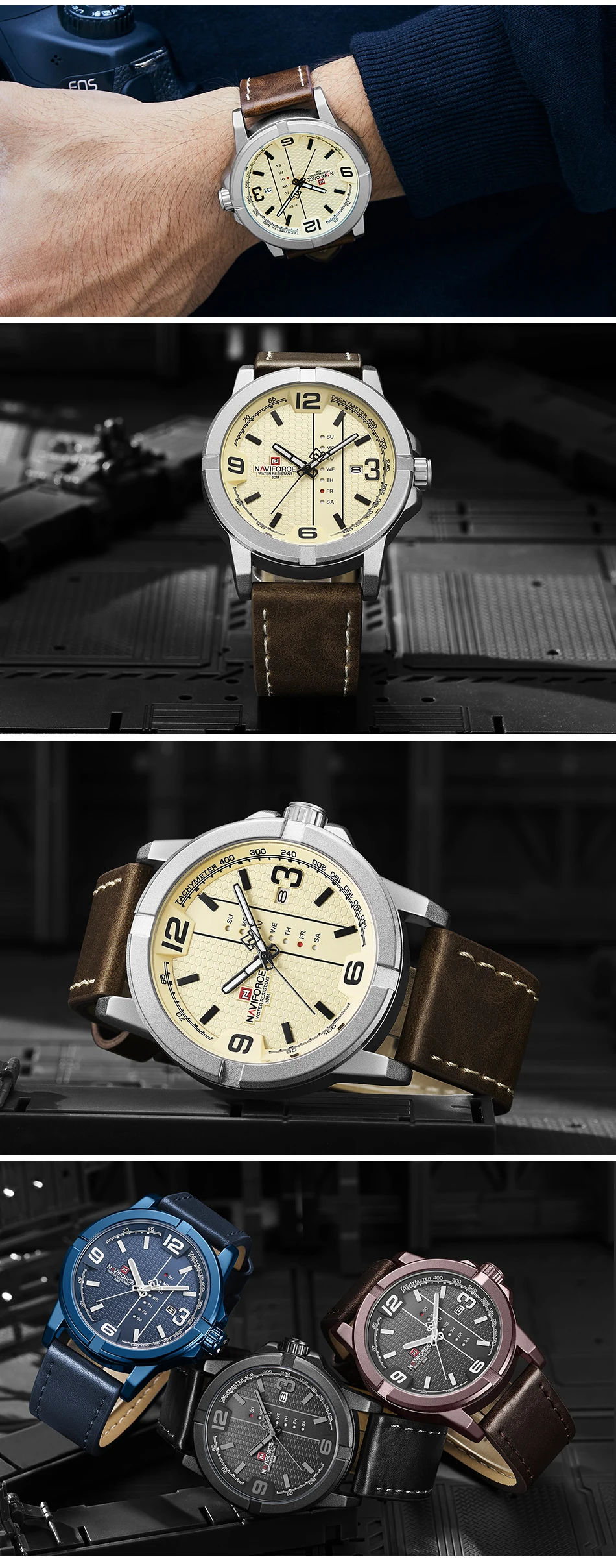 NAVIFORCE Watches for Men Top Luxury Brand Casual Quartz Watch Mens Leather Waterproof Wristwatch Male Clock Relogio Masculino