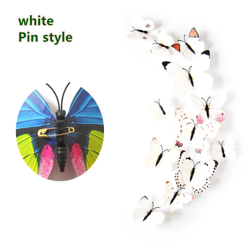 white Pin style 12 шт./компл. красивые 3D настенное украшение в виде бабочки Стикеры для декора стен и Украшения в спальню ПВХ бабочки для холодильника Стикеры Украшения в спальню - Цвет: white Pin style