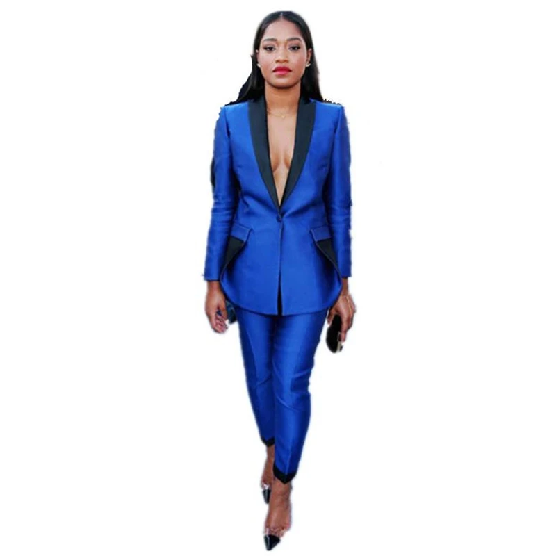 Весенне зимние Официальные королевские синие женские брючные костюмы Женская