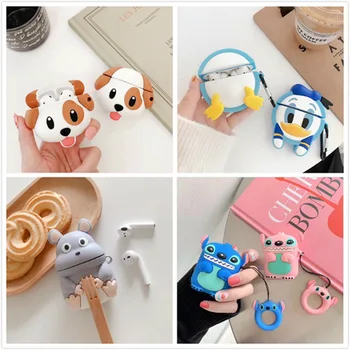 

3D Silicone Bluetooth Wireless Earphone Case For AirPods 2 Case Cute Dog Cartoon Cover For Apple Air Pods Case Accessories Strap