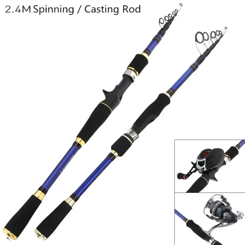 

2.4m Carbon Fiber Lure Fishing Rod MH Power Spinning Casting Rod 6 Section Telescopic Ultra Light Travel Fishing Poles