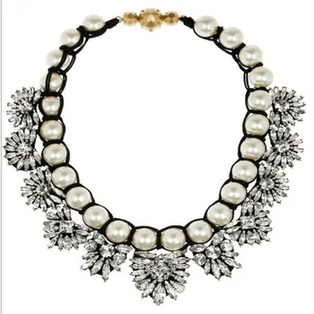 

Crystal Layered Statement Necklace For Women - Choker Necklace with Chunky Silver Pearl Chain, Birthday Gifts For Women