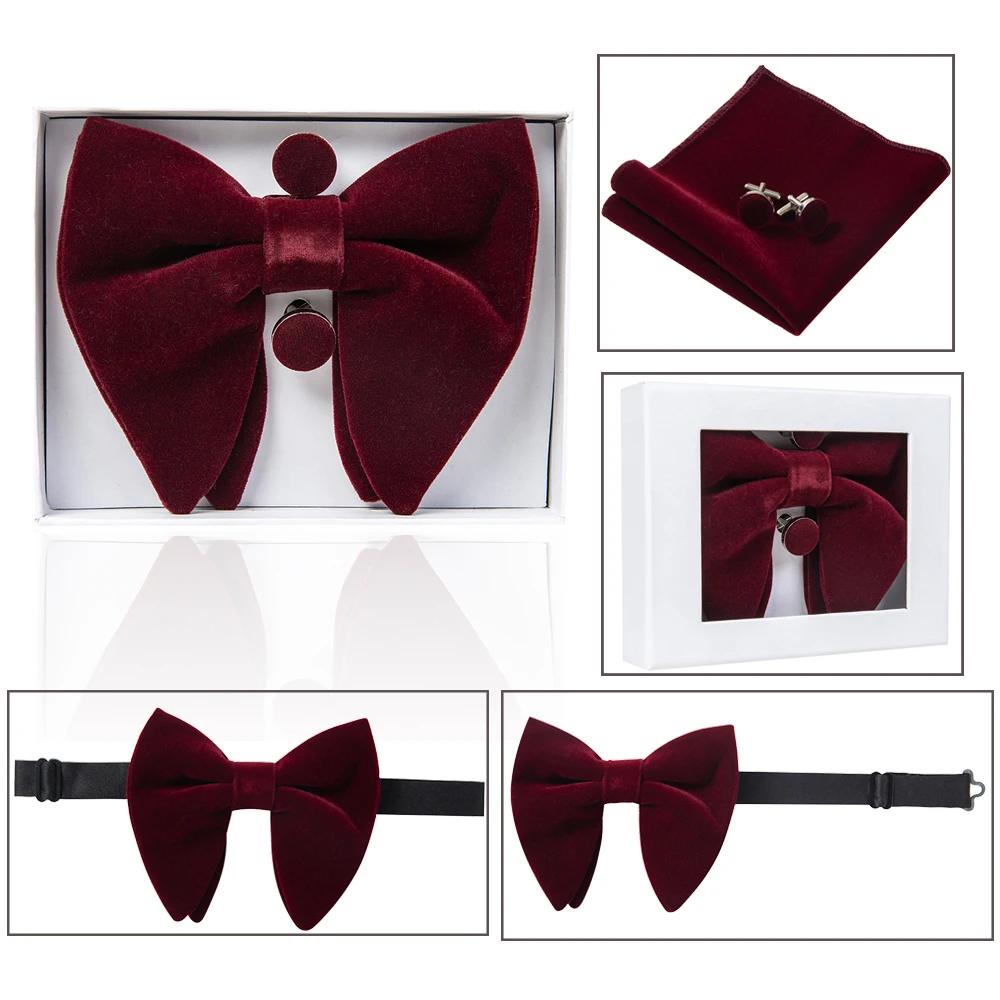 Gusleson бархатный большой мужской галстук-бабочка с бантом карманные Квадратные запонки набор с подарочной коробкой сплошной красный желтый галстук для мужчин свадьбы