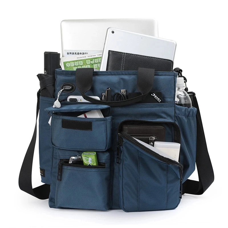 Weysfor Men Shoulder Messenger Bag Headphone Hole Waterproof Crossbody Bag Nylon Travel Handbag Large Capacity Storage Work Bags