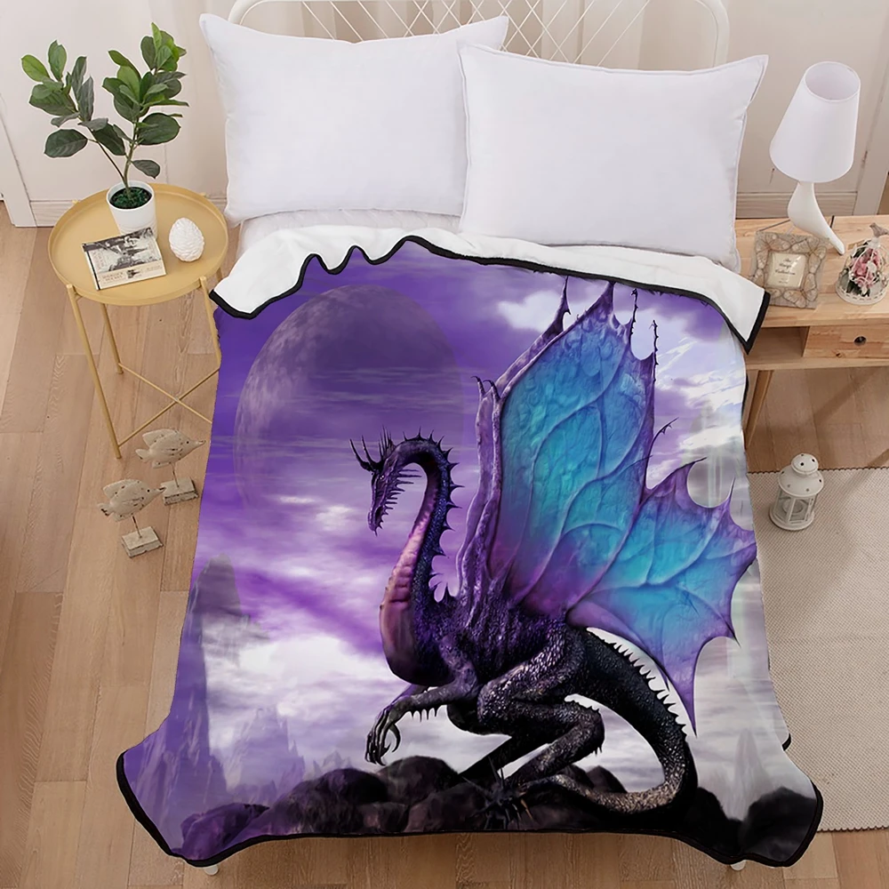 

Flying Pterosaur Purple Sherpa Fleece Blanket Sofa Travel Plush Throw Blanket on Bed Kids High Resolution Animals Warm Bedding