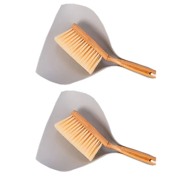 

2 Set Bamboo Handle Mini Brooms Shovel Set Household Plastic Cleaning Brush Small Broom Dust Shovel for Pet Cleaning
