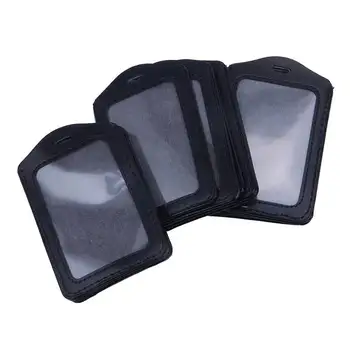 

15 Pcs Vertical style Black Artificial leather business ID badge card holder with slot & chain Holes