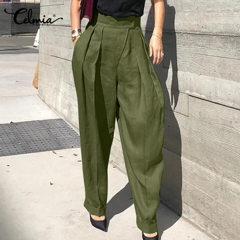 Elastic pleated linen pants Clearance