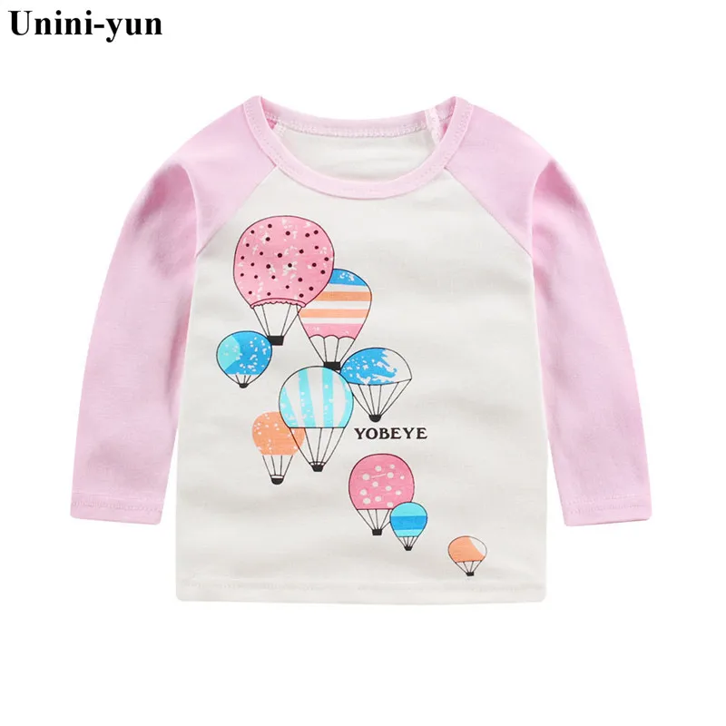 Unini-yun/ г. Модная брендовая одежда для девочек с принтом воздушных шаров хлопковые футболки с длинными рукавами и принтом Радужная одежда для маленьких девочек - Цвет: Серый