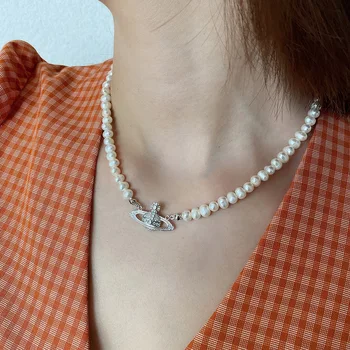 

Retro Planet Pearl Short Necklace Female Wedding Jewelry Ins Style Luxury Choker Chain For Women Girls Birthday Gift New 2021