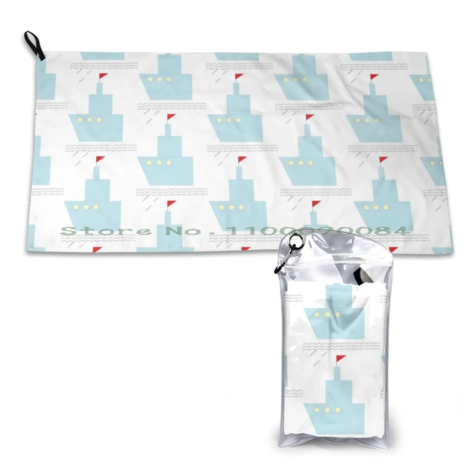 A Blue Boat Is Floating On The Waves. Quick Dry Towel Gym Sports Bath Portable Bull Terrier English Bull Terrier English