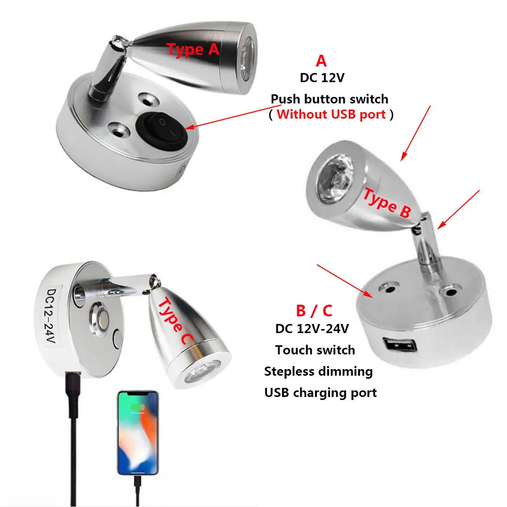 DC12V 24V лодки RV светодиодный чтение светильник с регулируемой яркостью Гибкая