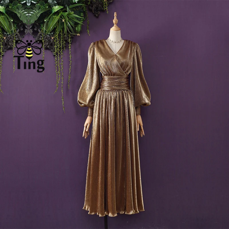 Tingfly дизайнерское великолепное золотистое роскошное Макси-платье для вечеринок Имперское блестящее длинное платье с Разрезом Вечернее Платье Celibrity