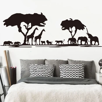 

Large Safari Animal Forest Giraffe Elephant Wall Sticker Bedroom Living Room Africa Savanna Animal Tree Zoo Wall Decal Kids Room