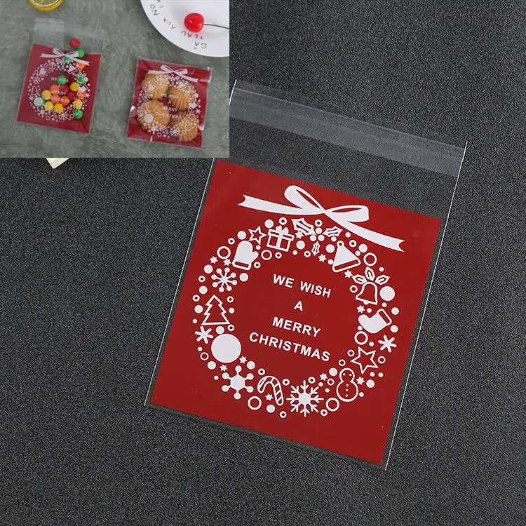 Red Best Wish LBSISI Life, 100 шт, веселые рождественские пакеты для печенья на Хеллоуин, конфета, снег, год, сделай сам, упаковка, самоклеющиеся пакеты, подарочные пакеты - Цвет: Red Best Wish