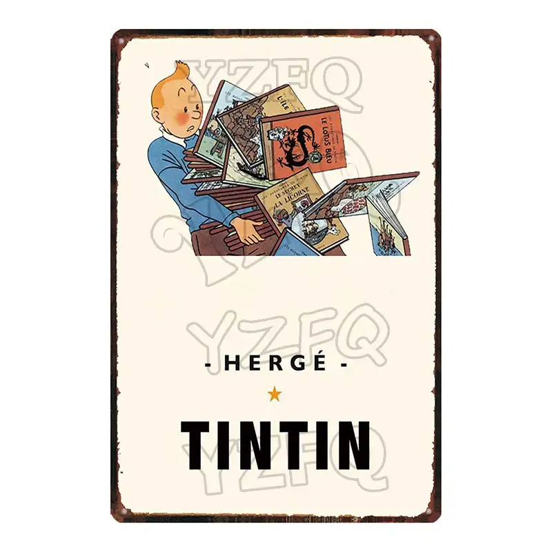 Tintin мультфильм Оловянная металлическая табличка Металл Винтаж потертый шик детский подарок стены дома искусство Детская комната Декор ICuadros DU-3895A - Цвет: DU-3918