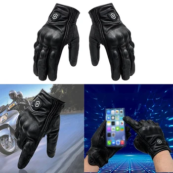 

1 Pair Outdoor Protective Gloves Leather Windproof Gloves All-FingerPressSn Gloves Motocross Riding Gloves