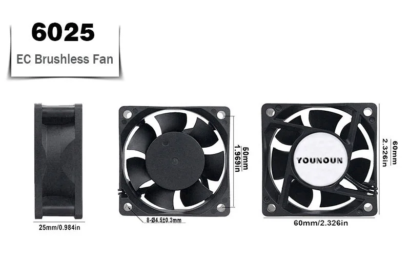 YOUNUON-EC Ventilador axial sem escova com parafusos