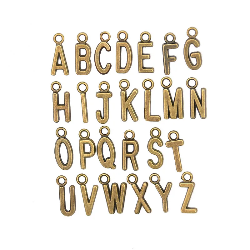 26Pcs 7X17MM Antique Bronze Metal Zinc Alloy English Letter A-Z Charms Fit Jewelry Pendant DIY Necklaces Bracelets Bags Makings