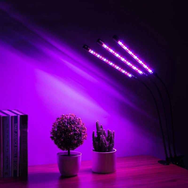Grow Light, 30 Вт Светодиодная сельскохозяйственная лампа с 3/6/12H цикла времени, 3-головкой и регулируемыми «гусиная шея» для растений, 5 уровней яркости 3 Switc