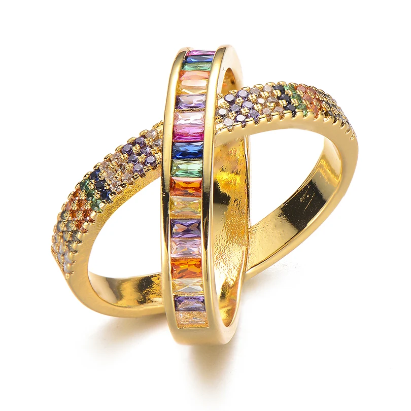 Pipitree трендовые циркониевые кольца CZ Pave Setting X shape двойное кольцо на палец Женское Обручальное кольцо для женщин ювелирные изделия