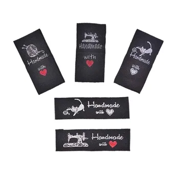 

50pcs DIY Flag Labels For Garment Sewing Accessories Woven Handmade With Love Cat Sewing Machine Clothing Labels Embossed Tags