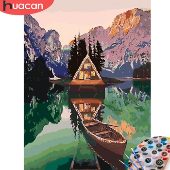 

HUACAN Picture By Numbers Boat Landscape Acrylic Drawing Canvas Oil Painting For Adults Home Decoration Gift