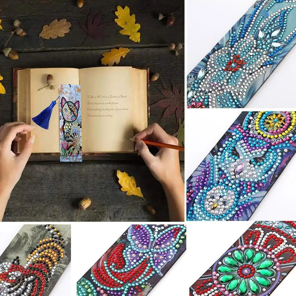 5D DIY Diamond Painting Leather Bookmark Tassel Book Marks Special Shaped Diamond Embroidery DIY Craft