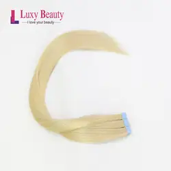 Лента LuxyBeauty в наращенных волосах Remy # 613 Светло-русые человеческие волосы Прямые односторонние волосы утка кожи 10/20/40 / 80pcs 12 "- 22"