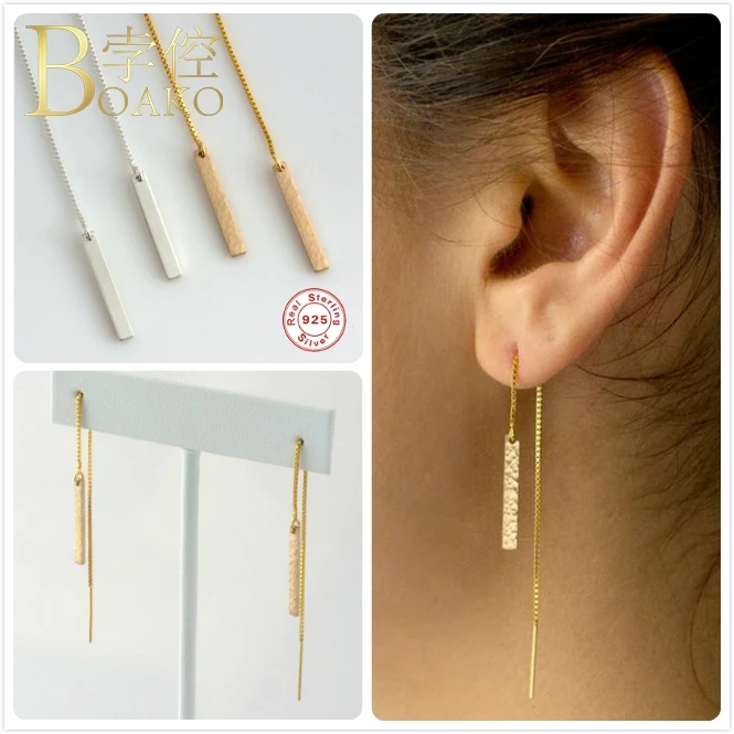 

925 Sterling Silver Earrings For Women Gold Long Chain Earrings Girl Gift Minilarism Earrings Female Long Tassel Brincos K5