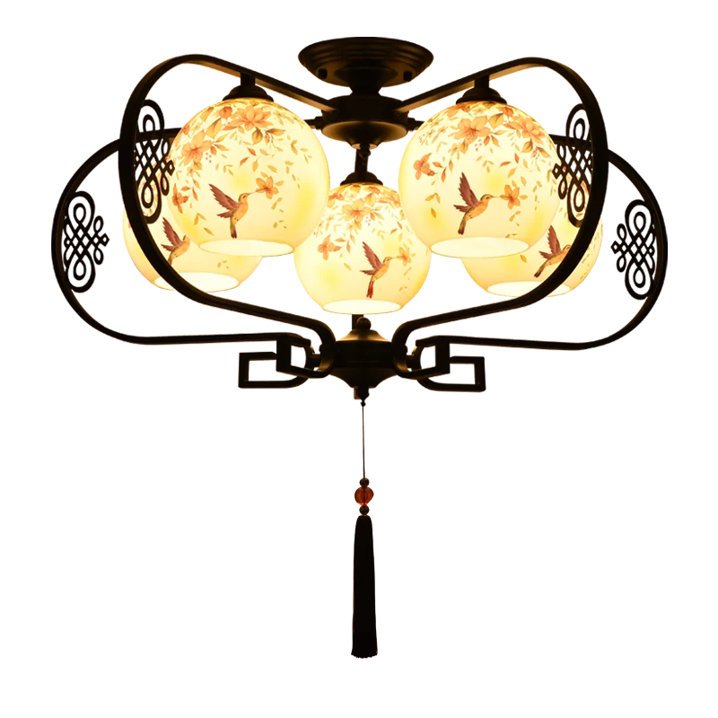 

New Chinese painting ceramic ceiling lamp living room dining room bedroom retro Chinese creative led Chandelier