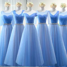 Vestido De Noiva Новое голубое платье для подружки невесты Mismatched длинный вырез лодочкой Кристалл Талия Длинные халаты для женщин Brautjungfernkleid