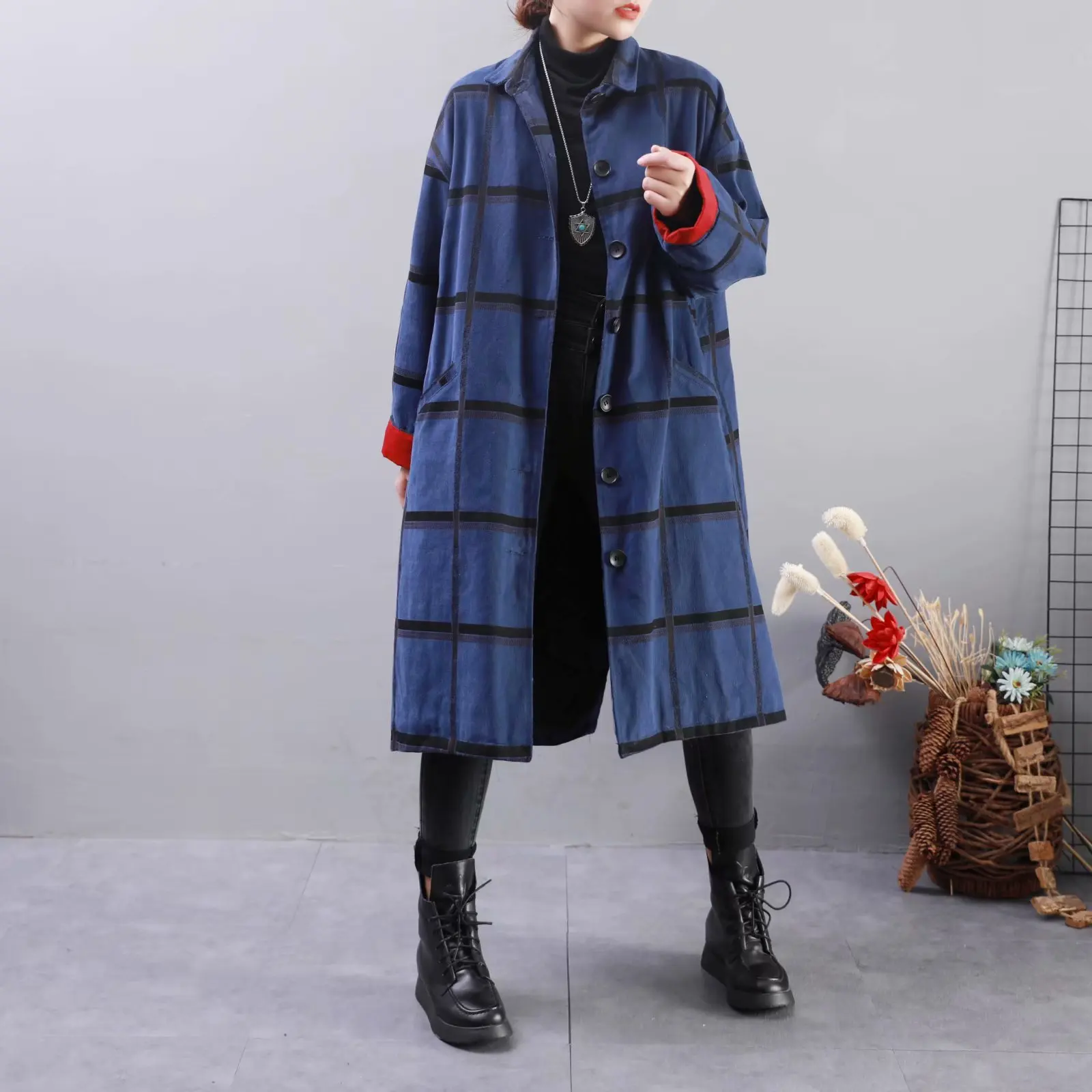 

2019 New Style Autumn Mid-length Trench Coat Fold-down Collar Single Breasted Loose And Plus-sized WOMEN'S Dress Thin Cotton-pad