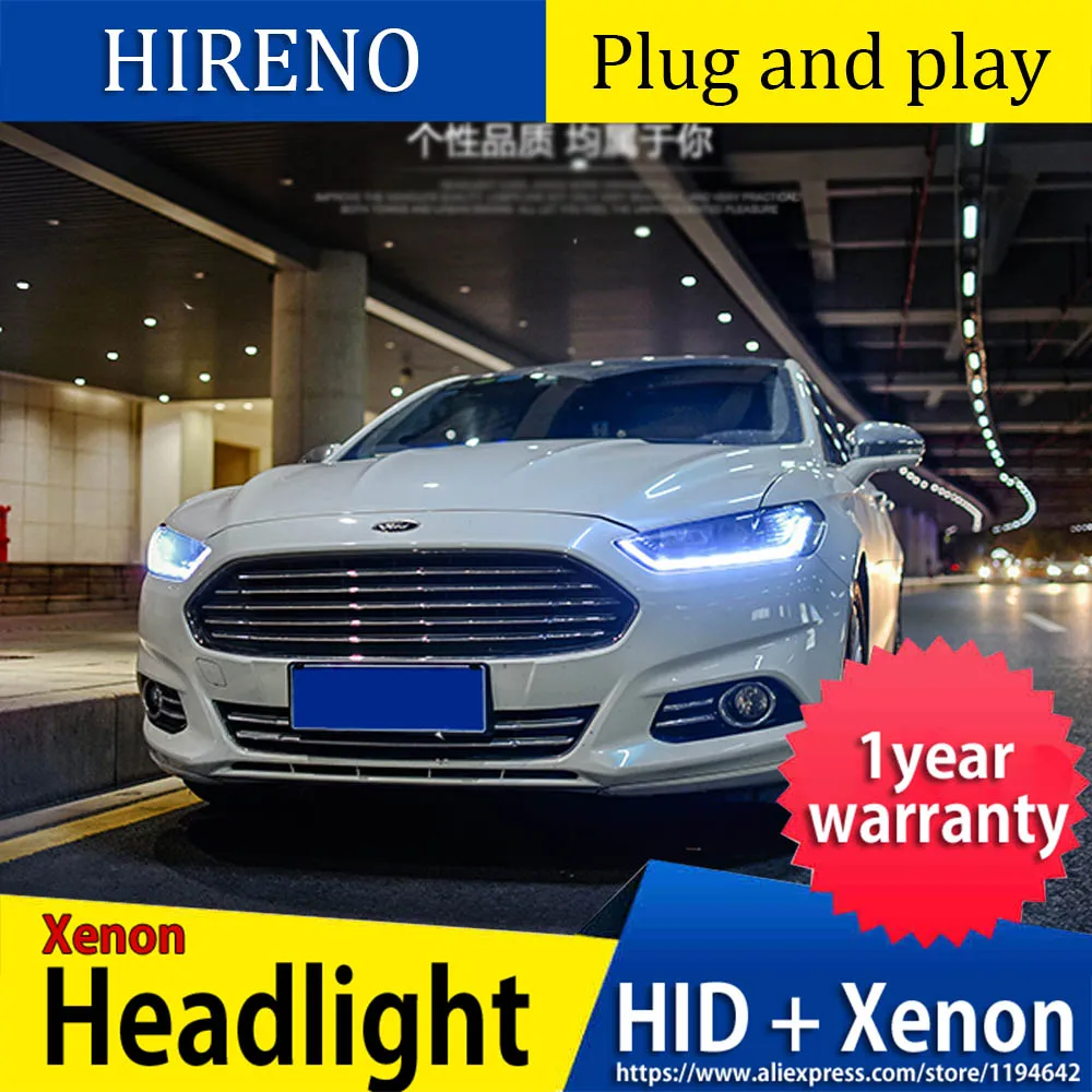 Автомобильный Стильный чехол на голову для Ford Mondeo для Fusion 2013, светодиодный налобный фонарь, DRL, двойной луч, объектив, биксенон, HID