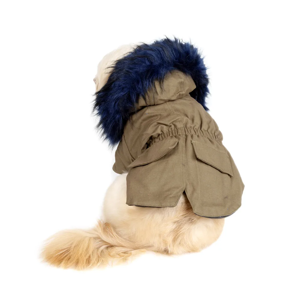 Зимняя куртка для собак, роскошный воротник из искусственного меха, одежда для собак для маленьких и средних собак, теплая ветрозащитная парка для питомцев, флисовая подкладка, пальто для собак