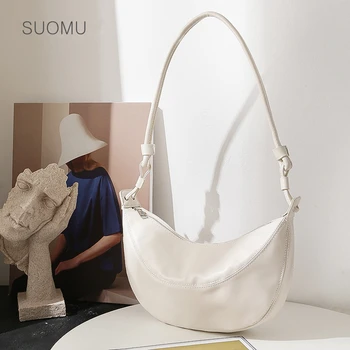 

Women cute half moon crossbody bag girls Korea hobos dumpling banana messenger bag 2010 spring summer new white green
