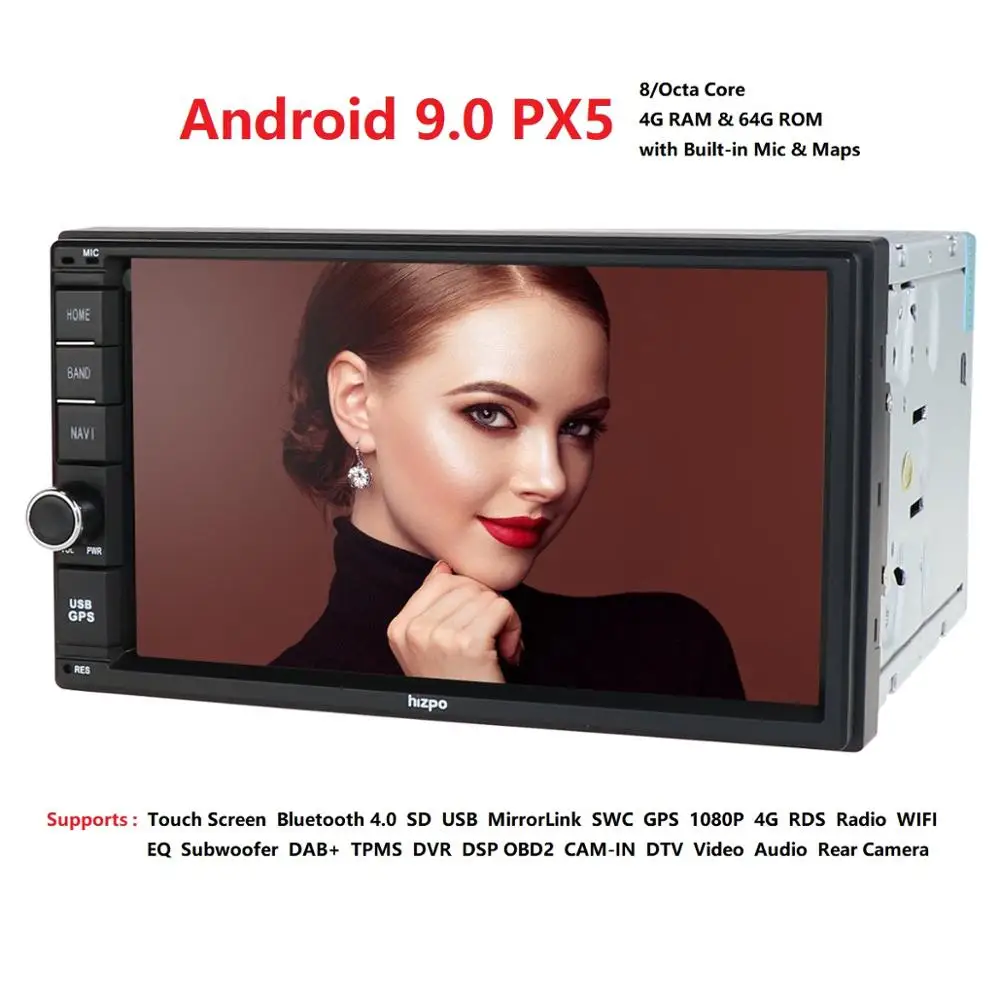 cheap PX5 IPS Android9.0 Universal 2din Car NODVD OctaCore 4G+64G DSP Double DIN Car GPS Radio Autoradio TPMS USB DVR RDS DVBT OBD2 BT