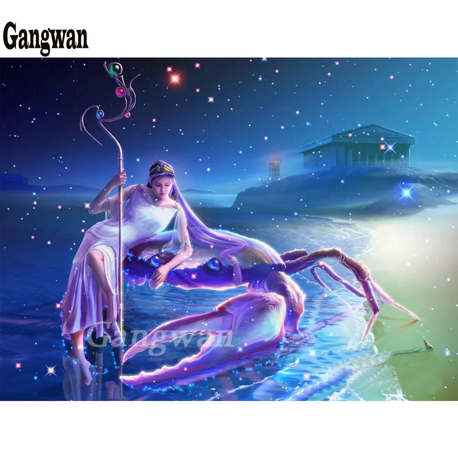 

Diamond Painting DIY crab view full square round Cross Stitch Chinese zodiac signs Capricorn 5d mosaic girl Diamond Embroidery