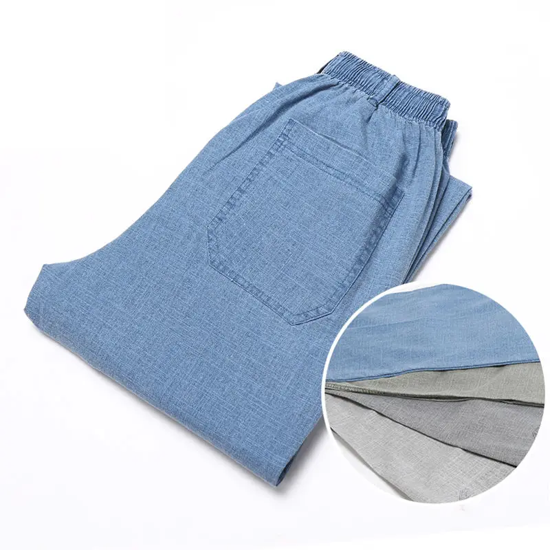 Casual Pants Men Linen Pants Summer Elastic Waist 5XL