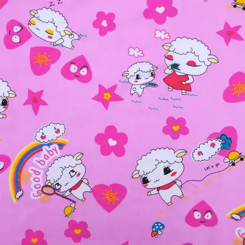 

1 yard Cotton Twill Fabric for sewing pathwork, cloth, bedding - Cartoon sheep, heart and star (pink) (width=160cm)