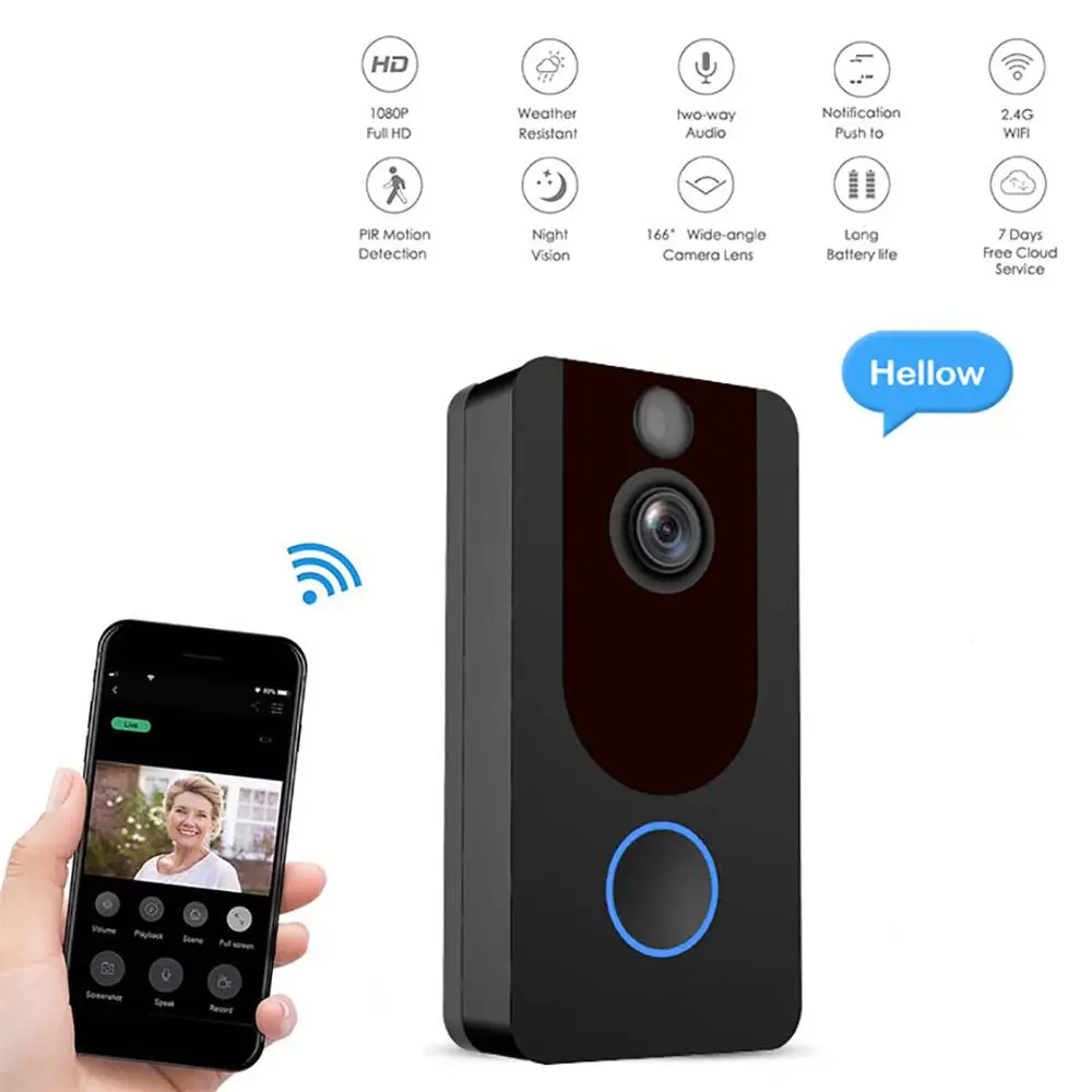 

Home wireless doorbell V7 1080P HD wifi doorbell IP Smart Security Motion Detection Alarm Cloud storage door bell phone video