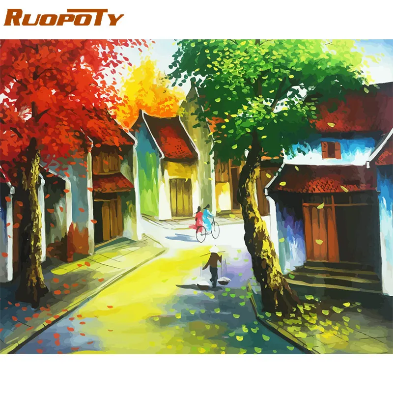 Ruopoty Рамка Картина Diy картина по номерам Пейзаж Современная Настенная картина искусство украшение дома ручная роспись по номеру искусство - Цвет: 991680