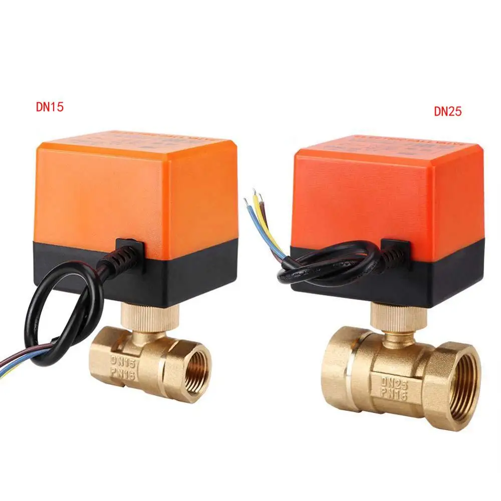 Electric-Ball-Valve Water-Oil Brass DN25 Motorized DN15 220V AC 2-Way 90-Degree-Rotation