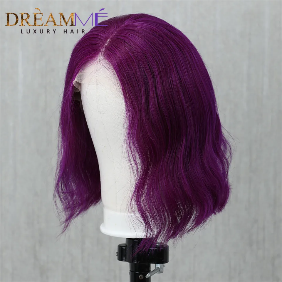Цветные парики из натуральных волос на кружеве, волнистые короткие волосы 13x4, парик из бразильских волос Remy